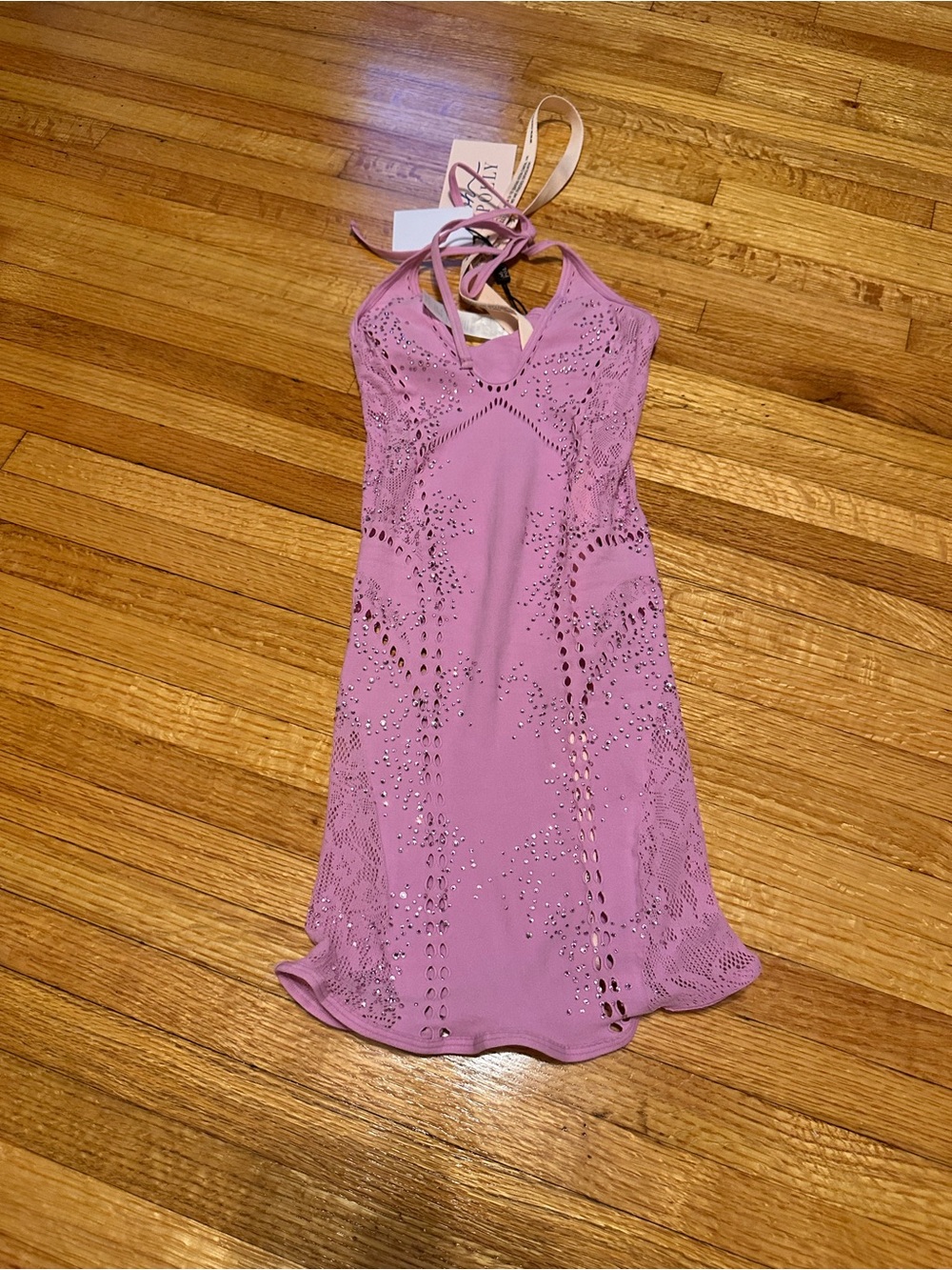 Oh Polly Tori Embellished Halterneck Mini Dress in Violet Pink - Picture 2 of 4